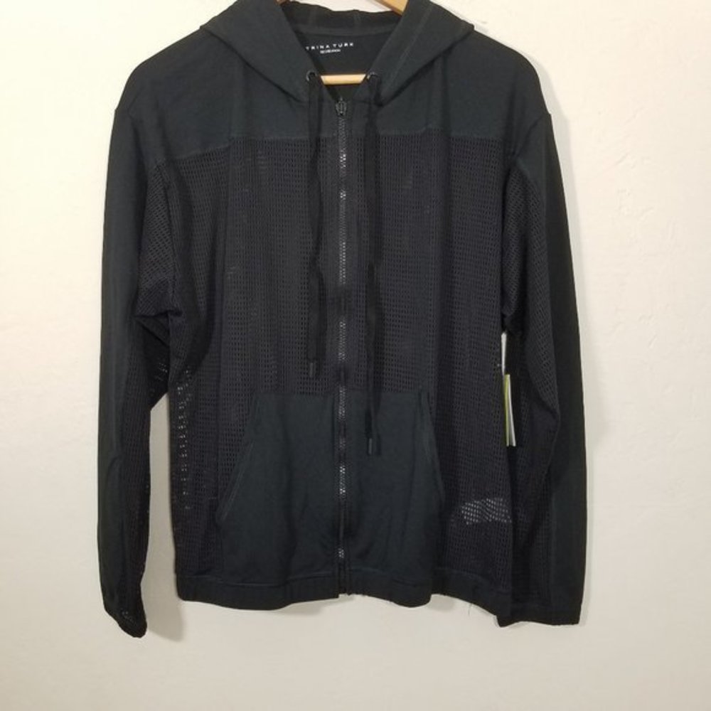 Trina Turk Black Mesh Zip-Up Hoodie